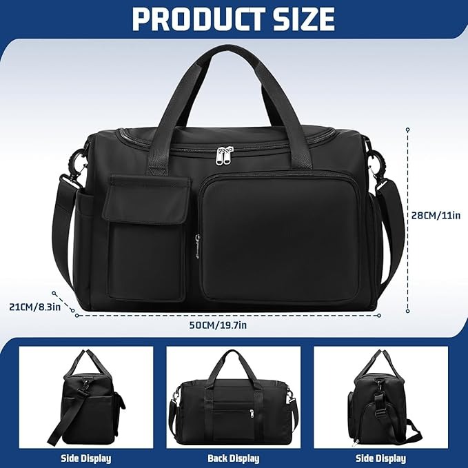 Waterproof Gym Bag Duffle Bag with Wet Pockets and Shoe Compartment, Durable Sports Holdall Bag - Image 2