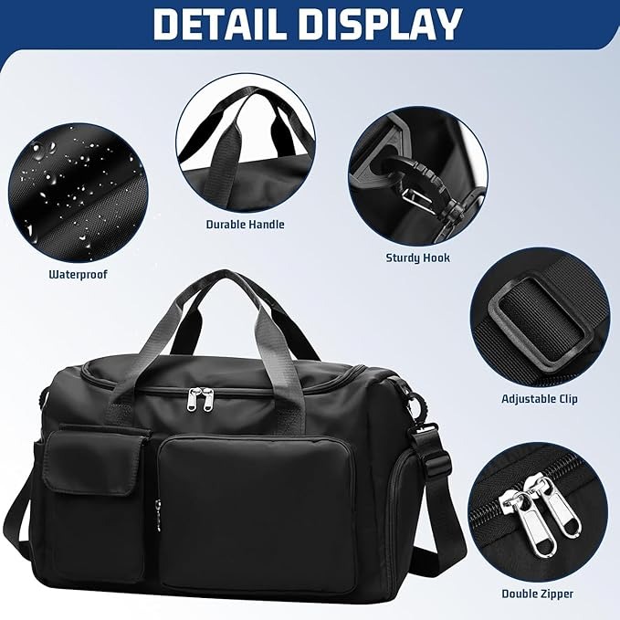 Waterproof Gym Bag Duffle Bag with Wet Pockets and Shoe Compartment, Durable Sports Holdall Bag - Image 3
